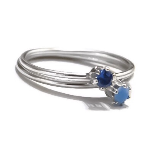 Set of 2 Sapphire & Blue Opal Stackable Rings 2-13 - Picture 3 of 7